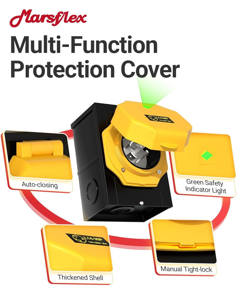 Marsflex 30 Amp Generator Inlet Box, Pre-Drilling NEMA L14-30P Power Inlet Box for 125/250 Volt, 7500 Watts Generator Power Inlet Box, Weatherproof Outdoor Use with LED Power Indicator, ETL Listed - Image 5